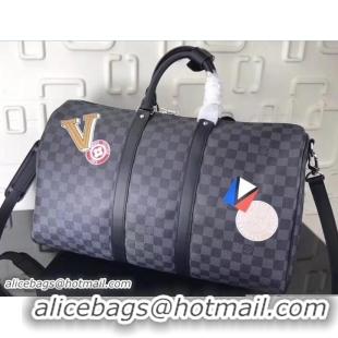 Classic Hot Louis Vuitton LV League Damier Graphite Canvas Keepall 50 Bandouliere Bag N41059