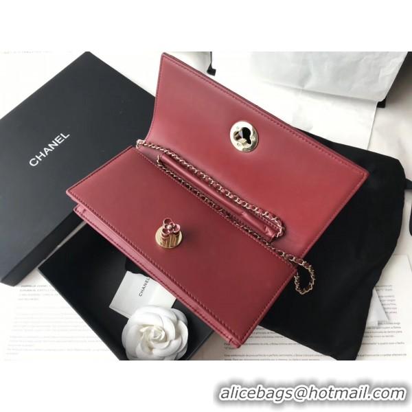 Fashion Chanel Lambskin Camellia Clutch Bag A94575 Red 2019 Collection
