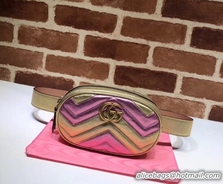 1:1 Gucci GG Marmont matelasse leather belt bag 476434 Pink&gold
