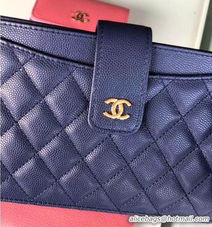 Low Price Chanel classic pouch Grained Calfskin & Gold-Tone Metal A81902 blue