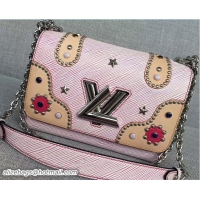 Top Grade Louis Vuitton Epi Denim Twist MM Bag Studs And Colored Cabochons M54444 Pink 2017