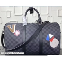 Stylish Louis Vuitton LV League Damier Graphite Canvas Keepall 45 Bandouliere Bag N41057