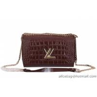 Crafted Louis Vuitton Chain Louise Shoulder Bag Croco Leather M41959 Brown