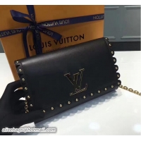 Grade Louis Vuitton Calfskin Leather Sleek Lines Stud Detail Louise MM Shoulder Bag M54584 Black 2017