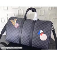 Classic Hot Louis Vuitton LV League Damier Graphite Canvas Keepall 50 Bandouliere Bag N41059