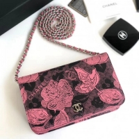 Good Quality Chanel Printed Lambskin Wallet On Chain WOC Bag A70795 Pink 2019