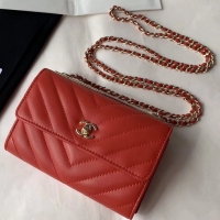 Unique Style Chanel Lambskin Chevron Trendy CC Wallet with Chain 121021 Red 2019