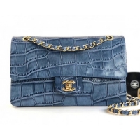 Top Design Chanel Alligator Textured Pattern Classic Flap Bag A01112 Blue 2019