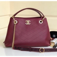 Fashion Chanel Calfskin Chevron Chic Shopping Bag A93035 Burgundy 2019