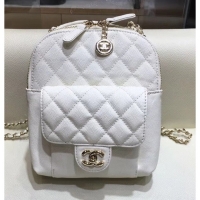 Luxurious Chanel Grained Calfskin Quilting Small Backpack AS0005 White