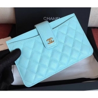 New Style Chanel Grained Calfskin Gold Tone Metal Classic Pouch A81902 Blue 2019