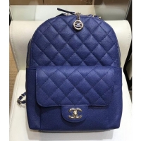 Most Popular Chanel Grained Calfskin Quilting Large Backpack AS0004 Blue