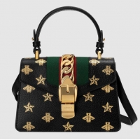 Trendy Design Gucci Sylvie Bee Star mini leather bag 470270 Black