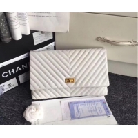 Perfect Chanel classic clutch Calfskin & Gold-Tone Metal 35629 white
