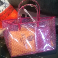 Low Cost Goyard Saint Transparent Tote PM 2377 Rose Red