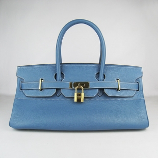 Hermes Birkin 42cm Togo Leather Bag 6109 Blue gold padlock
