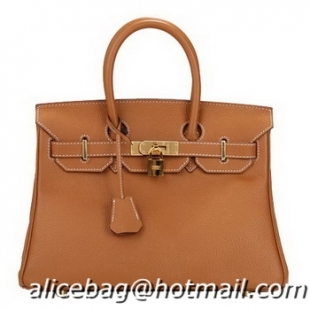 Famous Brand Hermes Birkin 30CM Tote Bag Camel Original Leather H30 Gold