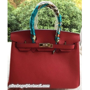 Perfect Hermes Birkin 30CM Tote Bags Red Calfskin Leather BK30 Gold