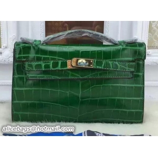 Grade Quality Hermes MINI Kelly 22cm Tote Bag Croco Leather KL22 Green