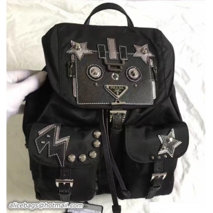 Fashion Luxury Prada Robot Motif And Metal Fabric Backpack Bag 1BZ811 2017
