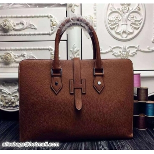 Sumptuous Hermes Original Togo Leather Men's Briefcase Bag H60301 Khaki