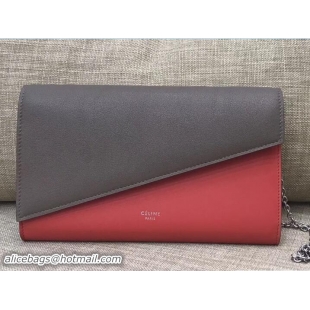 Fashion Celine Diagonal Large Flap Wallet On Chain 109053 Etoupe/Red 2017