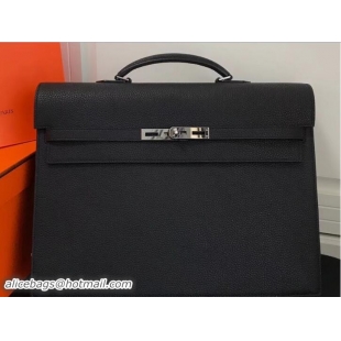 Grade Quality Hermes Togo Leather Kelly Depeches 38 Briefcase Bag 327018 Black
