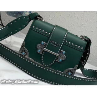 Good Quality Prada Stud Cahier Calf Leather Shoulder Bag 1BD045 Green 2018
