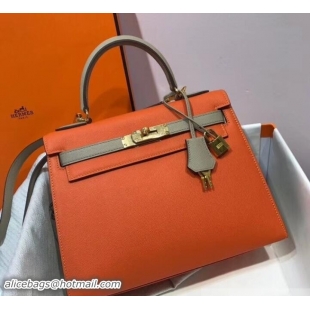 Good Quality Hermes Kelly 28cm Top Handle Bag in Epsom Leather 100202 Orange/Dove Gray