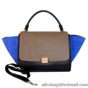 Celine Trapeze Bag Calfskin & Nubuck Leather C008B Khaki&Black&Blue