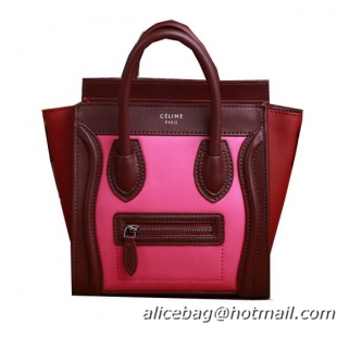 Celine Luggage Nano Boston Bag Original Suede Leather 3309 Rose&Burgundy&Wine