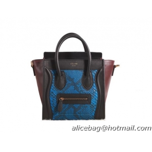 Celine Luggage Nano Boston Bag Original Snake Leather 3309 Blue&Black