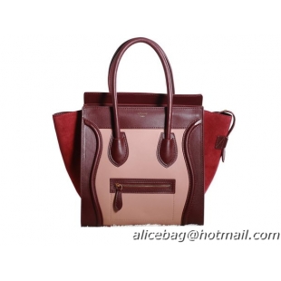 Celine Luggage Mini Boston Tote Bags Original Suede Leather 3308 Wine