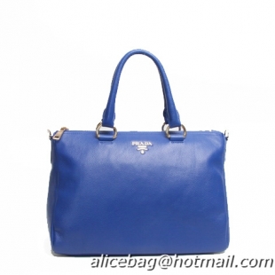 Prada BL0778 Blue Grained Calf Leather Vitello Daino Top Handle Bag