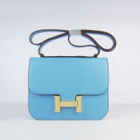 Free Shipping Hermes H2017 Light Blue Leather Gold Hardware