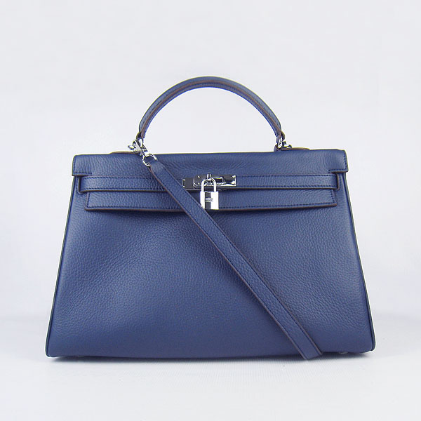 Hermes Kelly 35cm Togo Leather Bag Dark Blue 6308 Silver Hardware