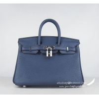 Hermes Birkin 25cm Togo Leather Handbag 6068 Dark Blue Silver Palladium hardware