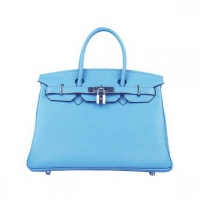 Hermes Birkin 30cm Togo Leather Bag Light Blue 6088 Silver