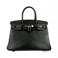 Hermes Birkin 30cm Ostrich Veins Handbag Black 6088