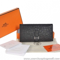 Low Cost Hermes Bearn Japonaise Ostrich Leather BI-Fold Wallet H208 Black