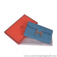 Free Shippings Hermes Constance Long Wallets Calfskin Leather H6023 Blue Gold