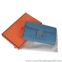 Free Shippings Hermes Constance Long Wallets Calfskin Leather H6023 Blue Silver