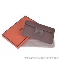 Buy Cheap Hermes Constance Long Wallets Calfskin Leather H6023 Khaki Silver