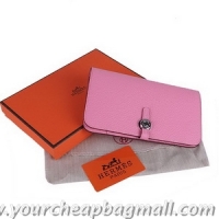 Ladies Cheap Hermes Dogon Wallet Clemence Leather Travel Case H0201 Pink