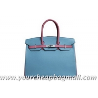 Discount 2013 Hermes Birkin 35CM Tote Bag Calf Leather Pink With Light Blue