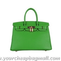 Free Shipping Hermes Birkin 30CM Tote Bags Green Clemence Leather H6088 Gold