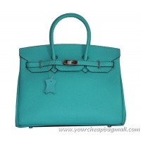 Cheap Hermes Birkin 35CM Tote Bag SkyBlue Clemence Leather H6089 Silver