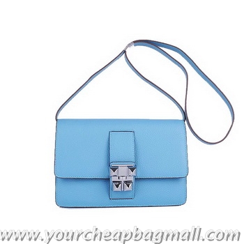 Discount Hermes Medor Light Blue Calfskin Shoulder Bag H2816 Silver