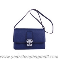 Duplicate Hermes Medor Dark Blue Calfskin Shoulder Bag H2816 Silver