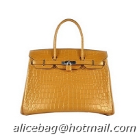 Top Quality Hermes Birkin 35CM Tote Bag Gold Shiny Croco Leather H6089 Silver